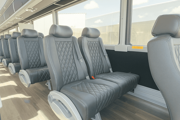 interior of Lakeville Minibus Company charter bus